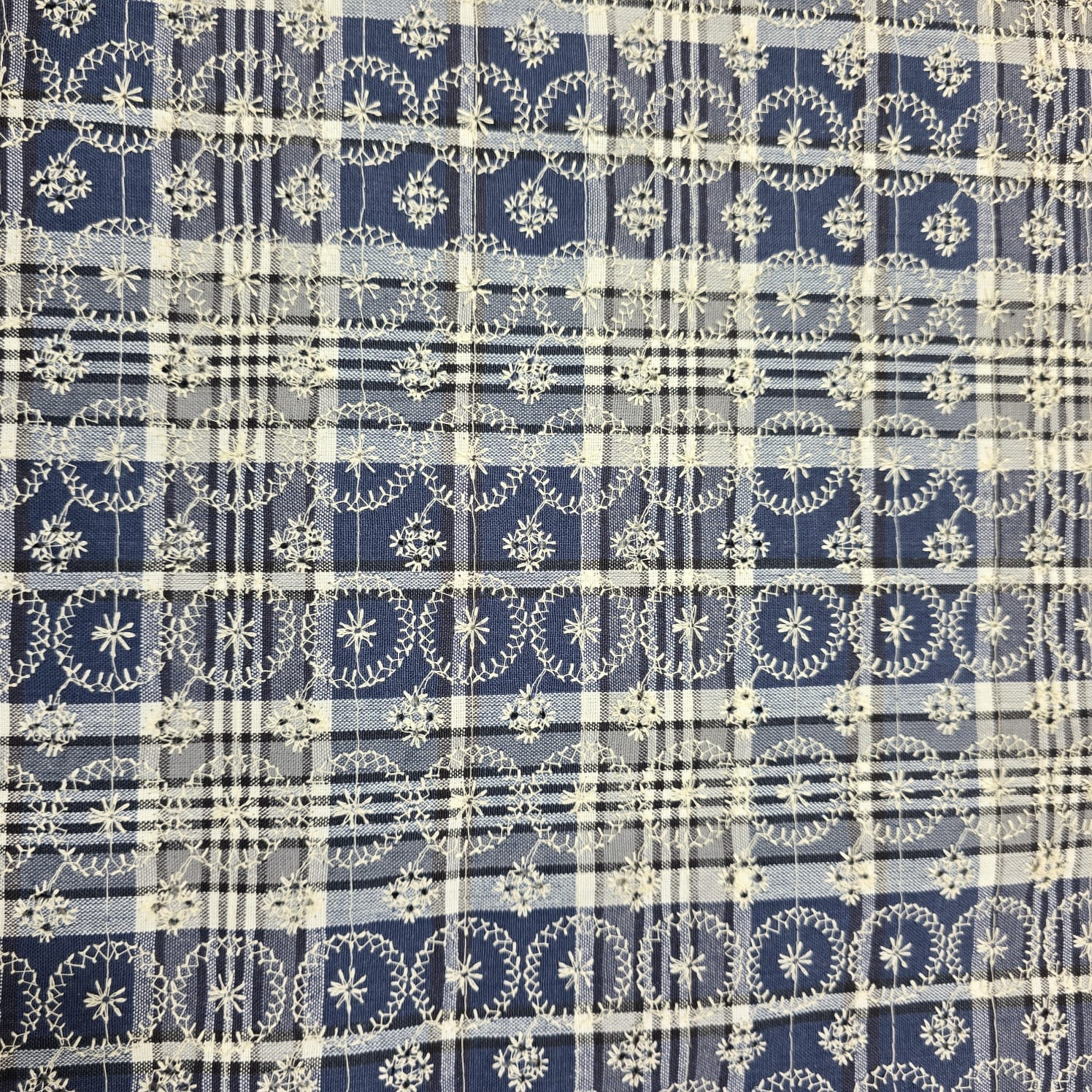 Checked Embroidered Cotton Fabric 44