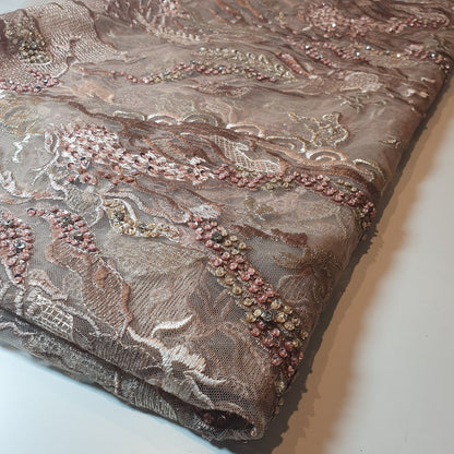 Premium Mesh Net Fabric – 58" Wide Floral Diamante Embroidery Dress & Craft Material