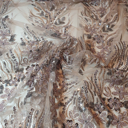 Premium Mesh Net Fabric – 58" Wide Floral Diamante Embroidery Dress & Craft Material