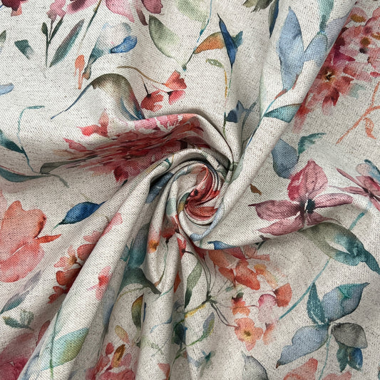 Recycled Cotton Organic Linen Printed Fabric | Sustainable 55" (140cm) Wide 243gsm Dressmaking & Home Décor Material – Sold by the Meter