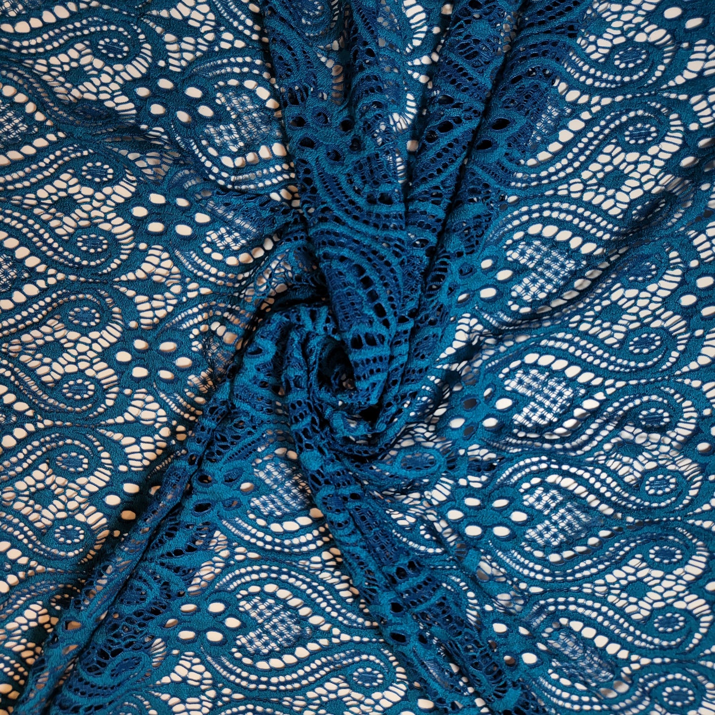 Floral Bridal Lace Fabric – 58" Wide Polyester Mesh & Elastane Blend Dress Material by the Meter