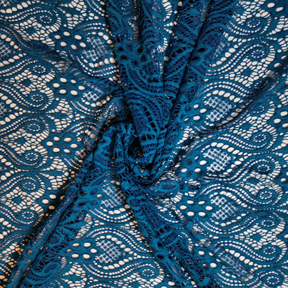 Floral Bridal Lace Fabric – 58" Wide Polyester Mesh & Elastane Blend Dress Material by the Meter