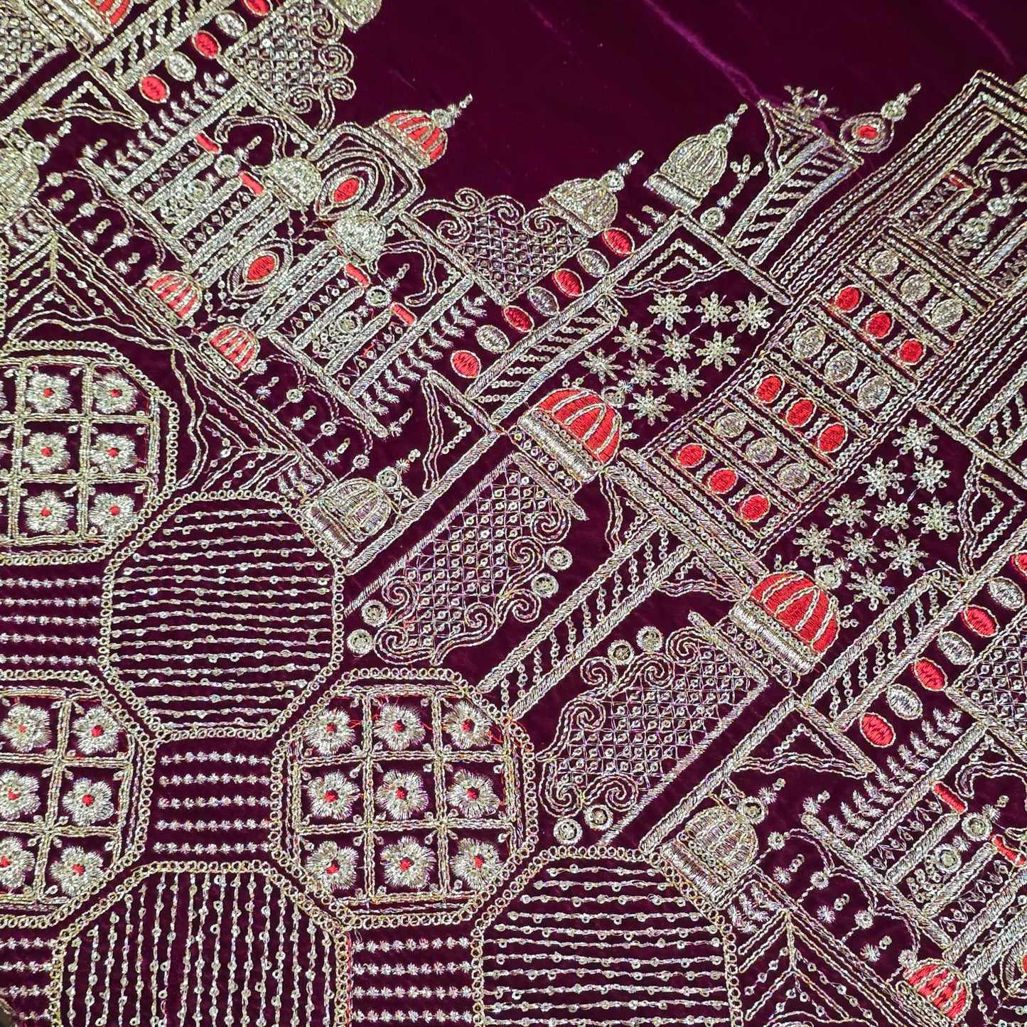 Velvet Gold Zari Embroidery Fabric Indian Wedding Dress Craft Material 58" Wide By The Meter