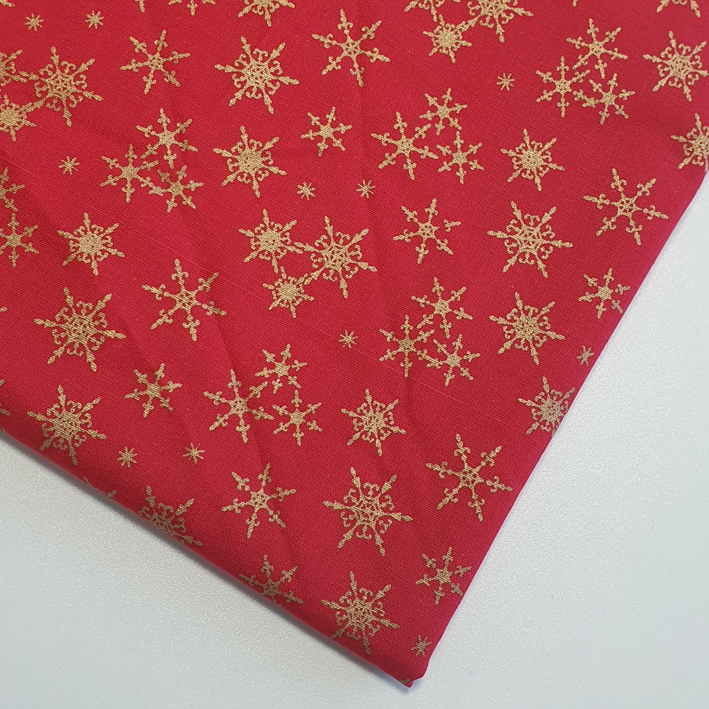 Deluxe Gold Foil Christmas Cotton Fabric – 44" Wide Snowflake & Xmas Tree Print for Festive Décor & Crafts