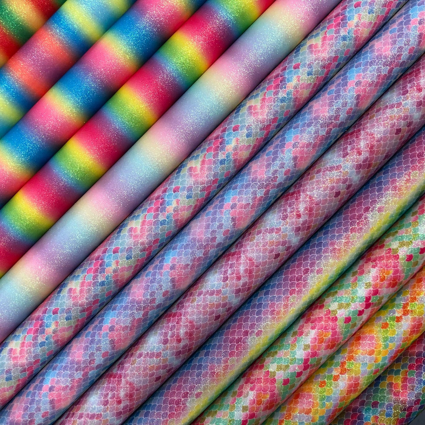 Rainbow & Mermaid Glitter PU Backed Fabric | Sparkle Leatherette 55" (140cm) Wide – Sold by the Meter
