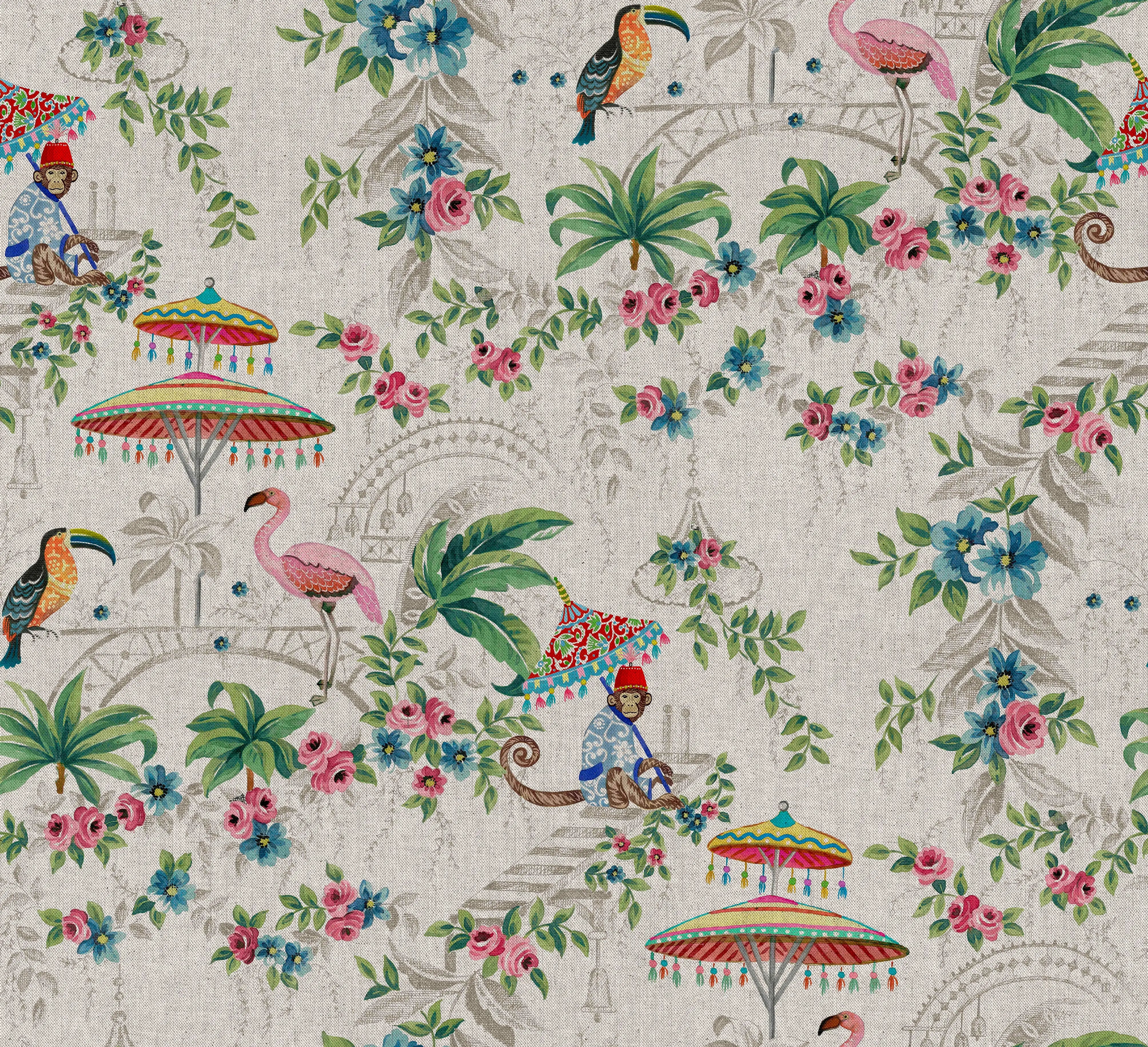 European Produced Cotton Rich Linen Look Side-Matching Printed Panama Fabric | Digitally Printed 55