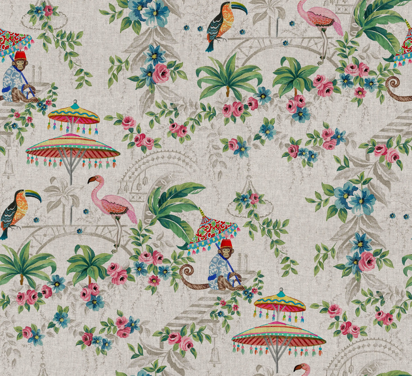 European Produced Cotton Rich Linen Look Side-Matching Printed Panama Fabric | Digitally Printed 55" (140cm) Wide 205gsm Craft & Home Décor Material – Sold by the Meter