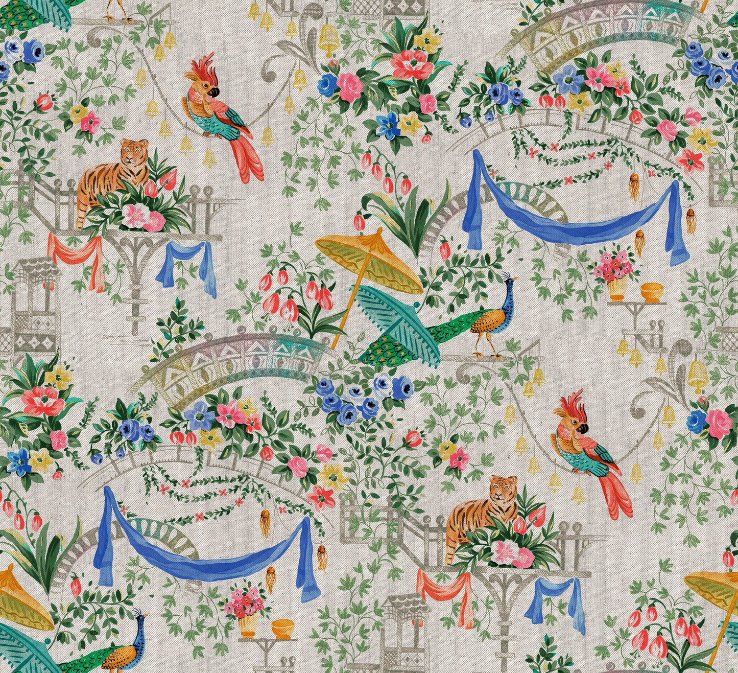 European Produced Cotton Rich Linen Look Side-Matching Printed Panama Fabric | Digitally Printed 55" (140cm) Wide 205gsm Craft & Home Décor Material – Sold by the Meter