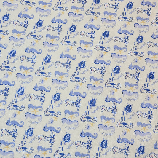 Soft 100% Cotton Floral Fabric for Kids’ Sewing and Quilting – 44" Wide, Perfect for Dresses and Crafts (Seahorses)
