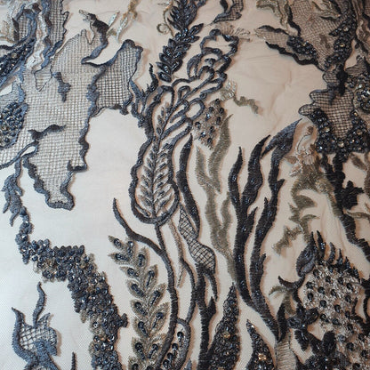 Premium Mesh Net Fabric – 58" Wide Floral Diamante Embroidery Dress & Craft Material