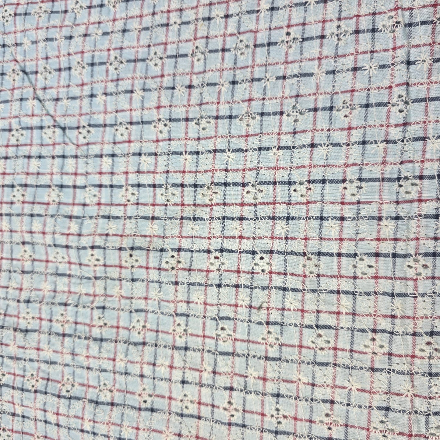 Checked Embroidered Cotton Fabric 44" Wide | Floral Broderie Dressmaking, Craft &