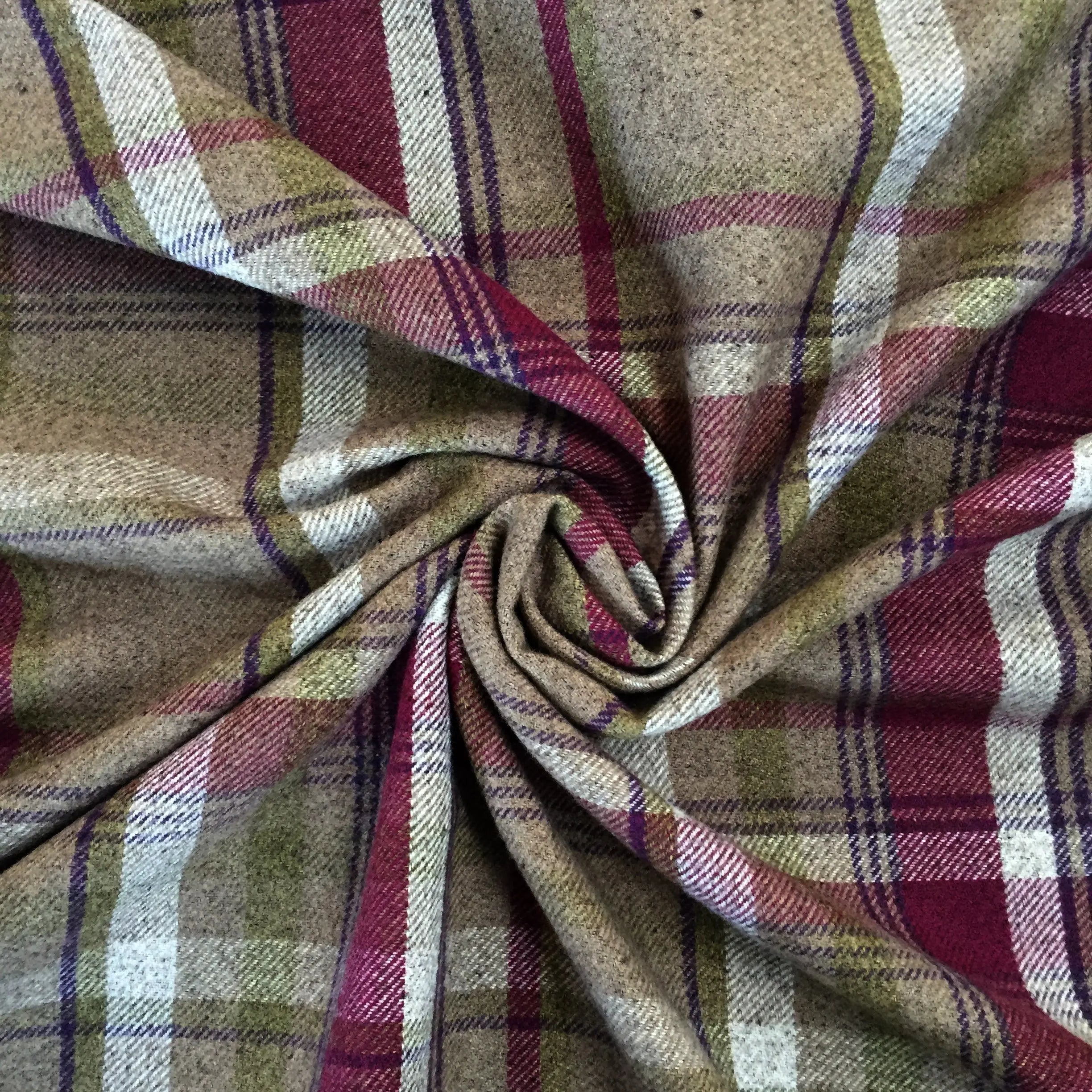 Luxury Weight Faux Wool Effect Tartan Fabric | Heavy 380gsm Upholstery & Coat Fabric 55