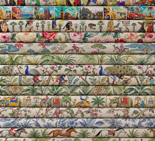 European Produced Cotton Rich Linen Look Side-Matching Printed Panama Fabric | Digitally Printed 55" (140cm) Wide 205gsm Craft & Home Décor Material – Sold by the Meter