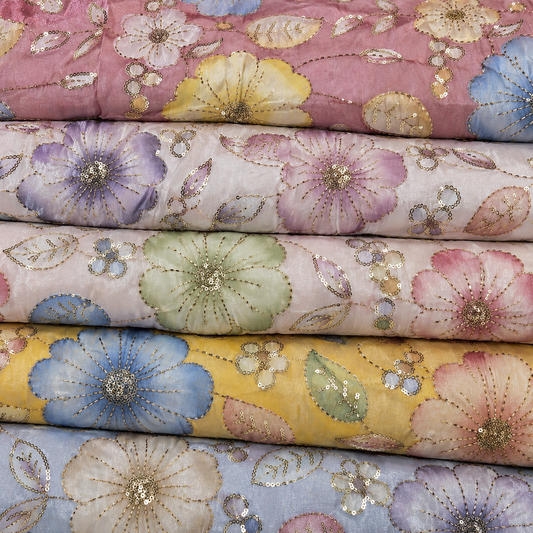 Luxury Floral Bead Embroidered Organza Fabric Wedding Saree Dress Making Craft Material 44" Wide Sold By The Meter