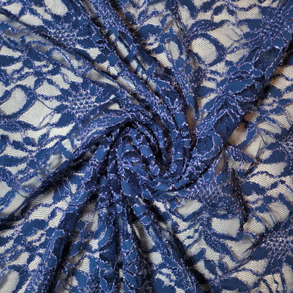 Floral Bridal Lace Fabric – 58" Wide Polyester Mesh & Elastane Blend Dress Material by the Meter