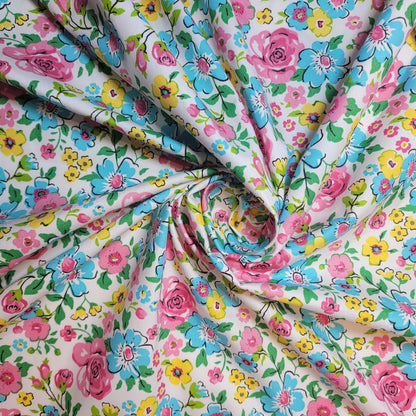 Turquoise Wild Floral 100% Cotton Organic Craft Dress Quilting Fabric 44" By The Meter