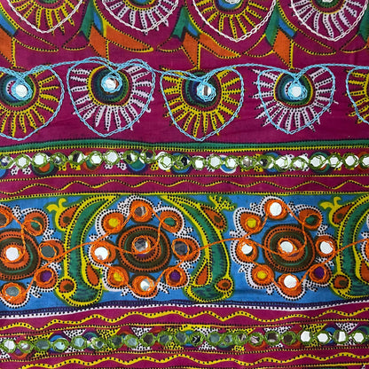 Pink Cotton Indian Ethnic Mirror Embroidery Suzani Rangoli Boho Banjara Fabric 44" By The Meter