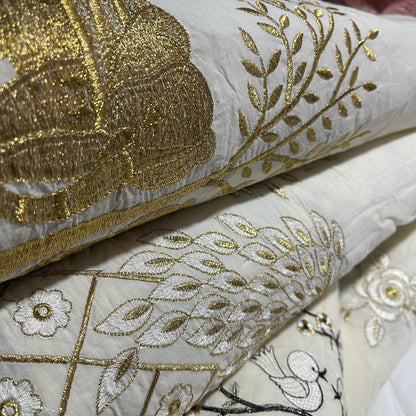 Cotton Embroidery Fabric Floral Golden Zari Metallic Dress Craft Material 44"