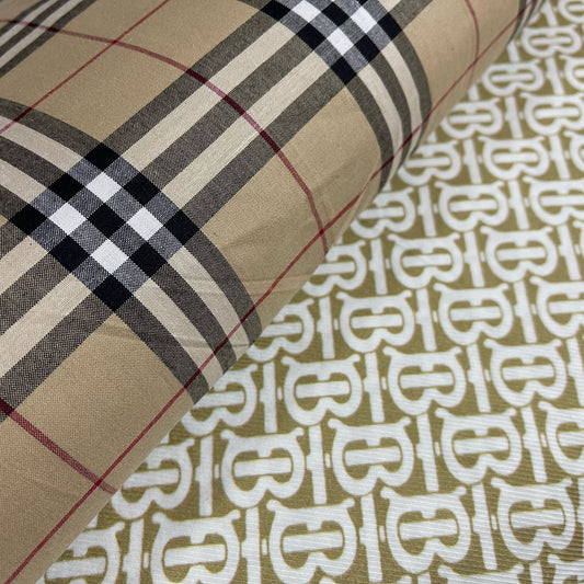 Beige 100% Cotton Tartan Material B-BERRY Designer Inspired Check Plaid Dress Fabric 58"