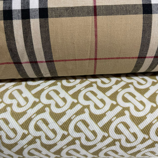 Beige 100% Cotton Tartan Material B-BERRY Designer Inspired Check Plaid Dress Fabric 58"