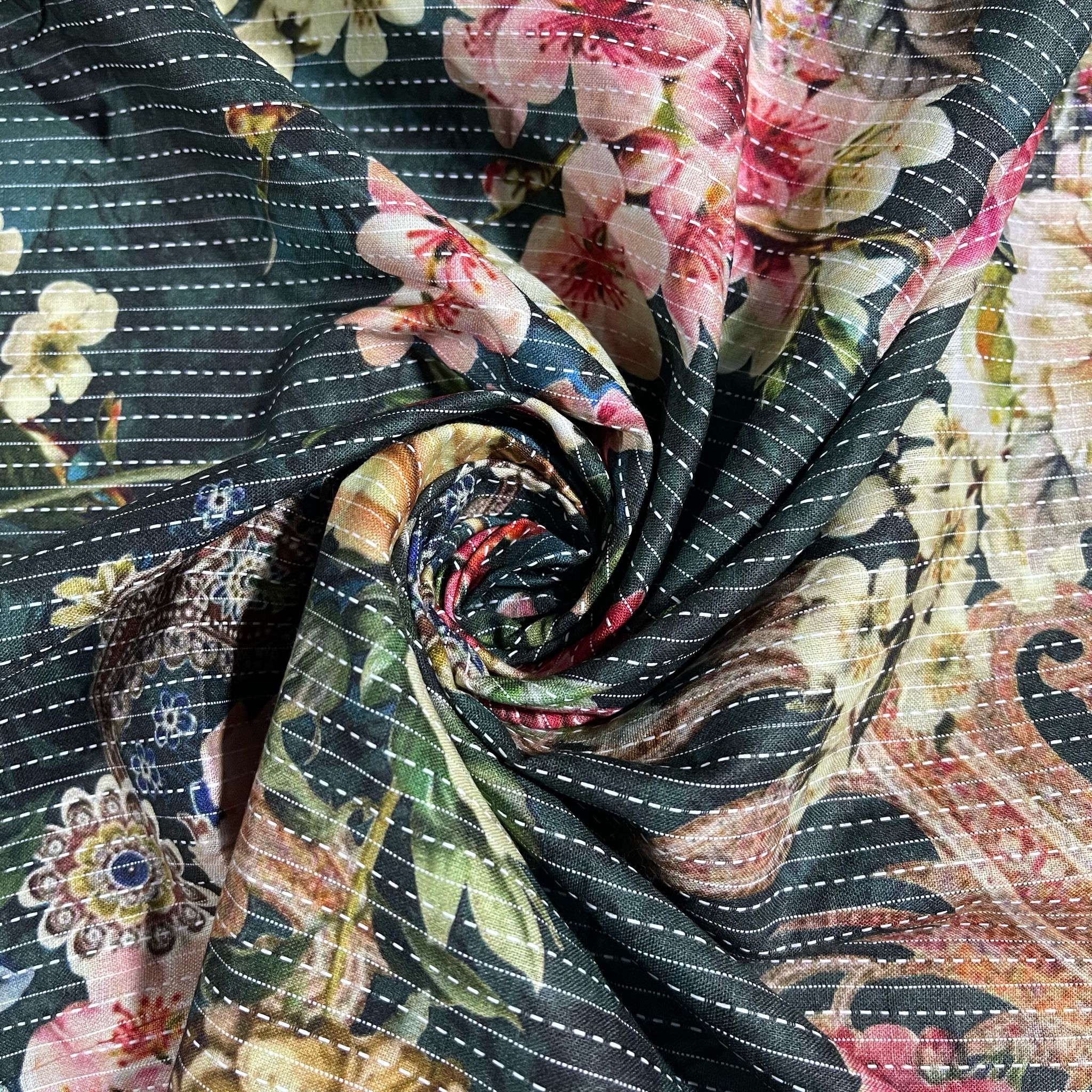 Kantha Batik Cotton Fabric Material Blind Curtain Craft Dress Material 44