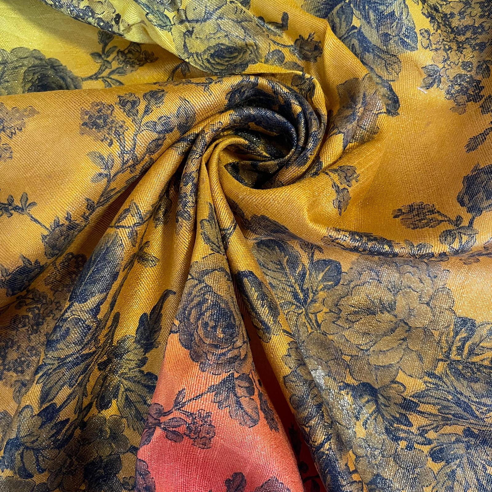 Floral Multi-Tone Polyester Raw Silk Fabric | 44