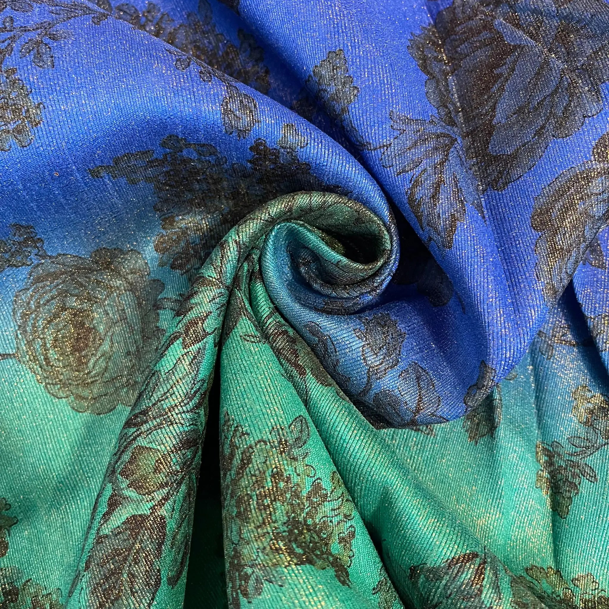 Floral Multi-Tone Polyester Raw Silk Fabric | 44