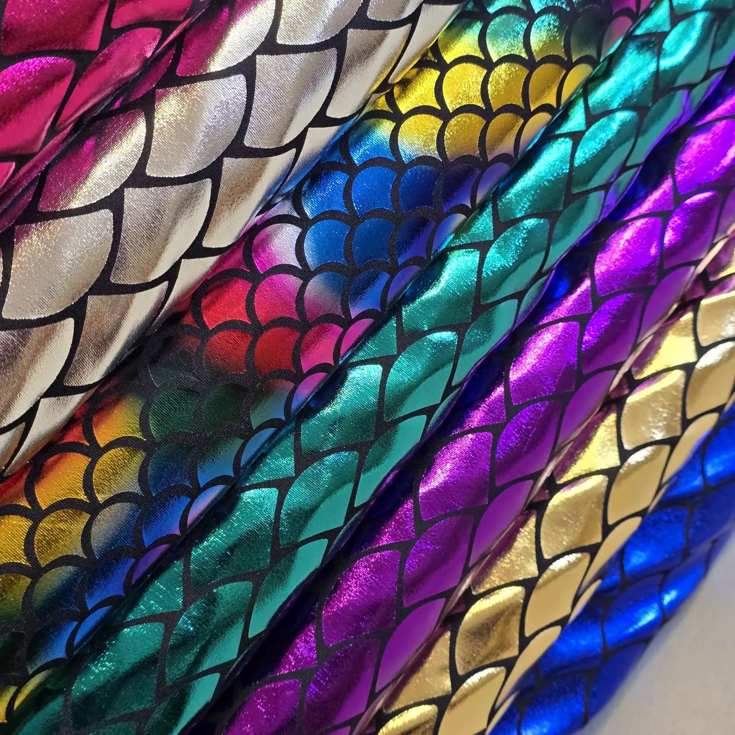 Metallic Mermaid Scale ITY Stretch Foil Reptile Snake Skin Dance Costume Fabric 58" Wide By The Meter