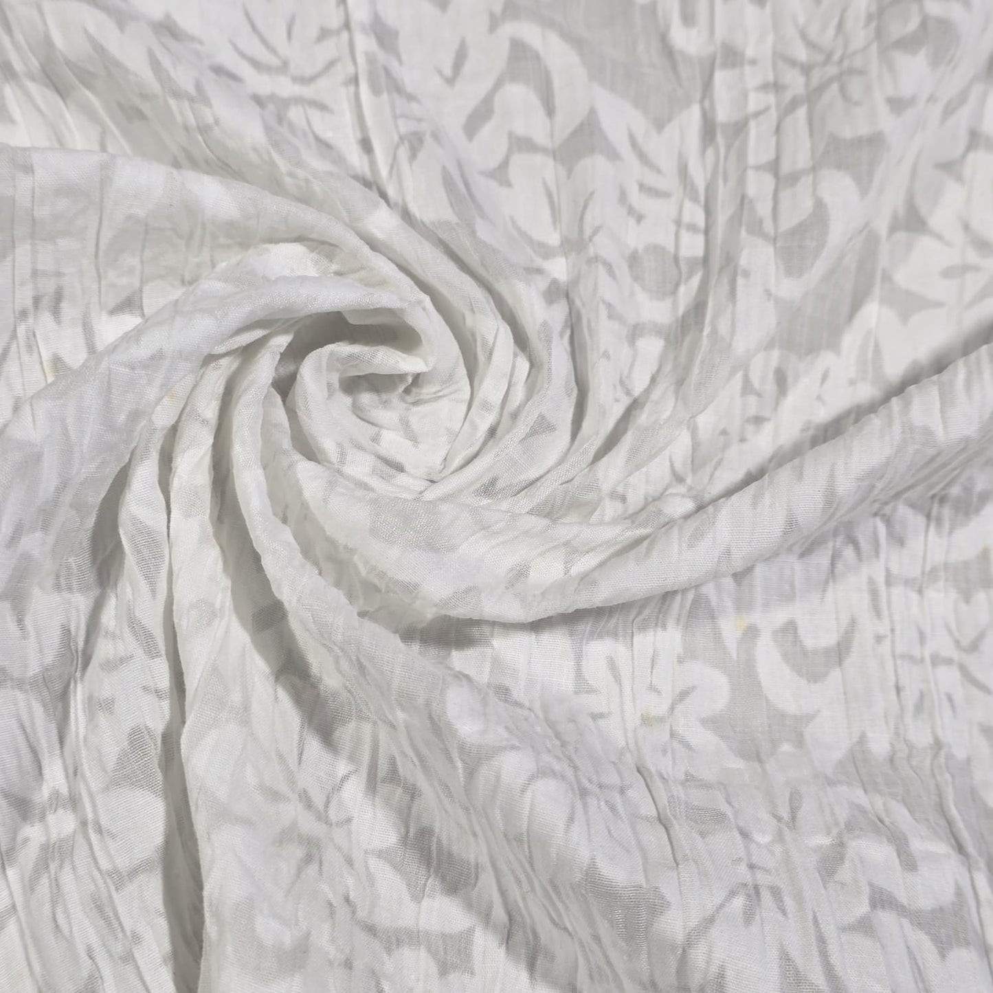 Ivory Floral 100% Cotton Crush Fabric Crinkle Craft Dress Costume Material 50 " By The Meter