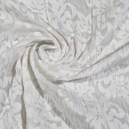 Ivory Floral 100% Cotton Crush Fabric Crinkle Craft Dress Costume Material 50 " By The Meter