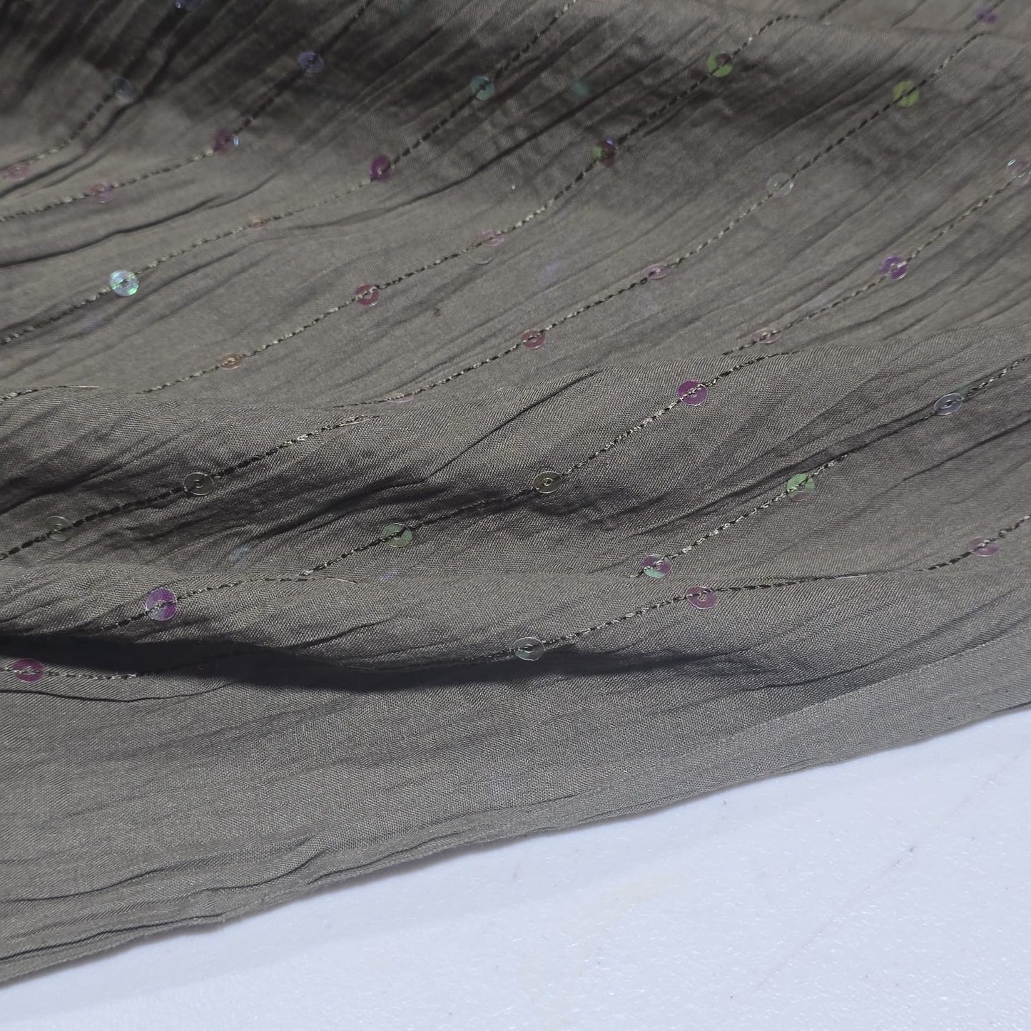 Khaki Sequin 100% Cotton Crush Fabric Crinkle Craft Dress Costume Material 50 " By The Meter
