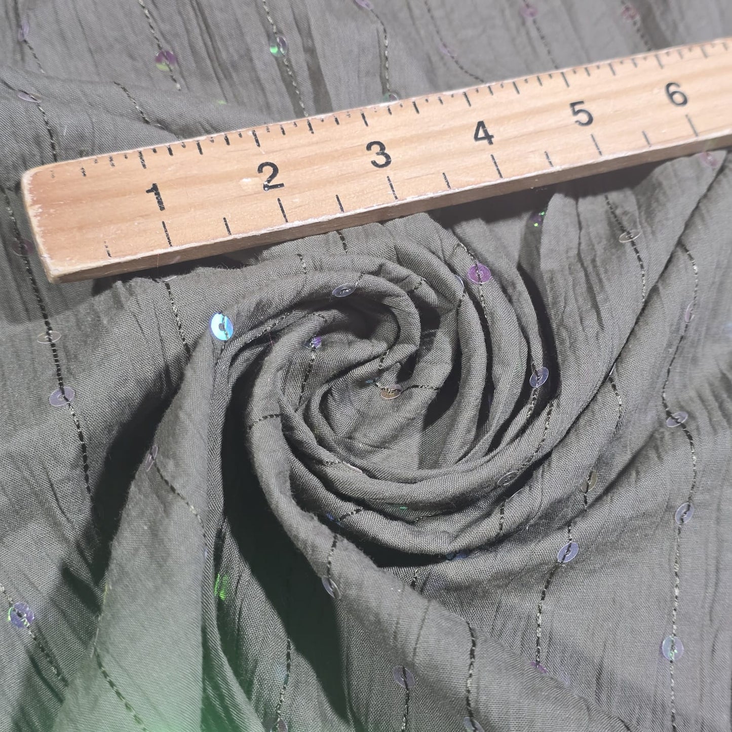 Khaki Sequin 100% Cotton Crush Fabric Crinkle Craft Dress Costume Material 50 " By The Meter