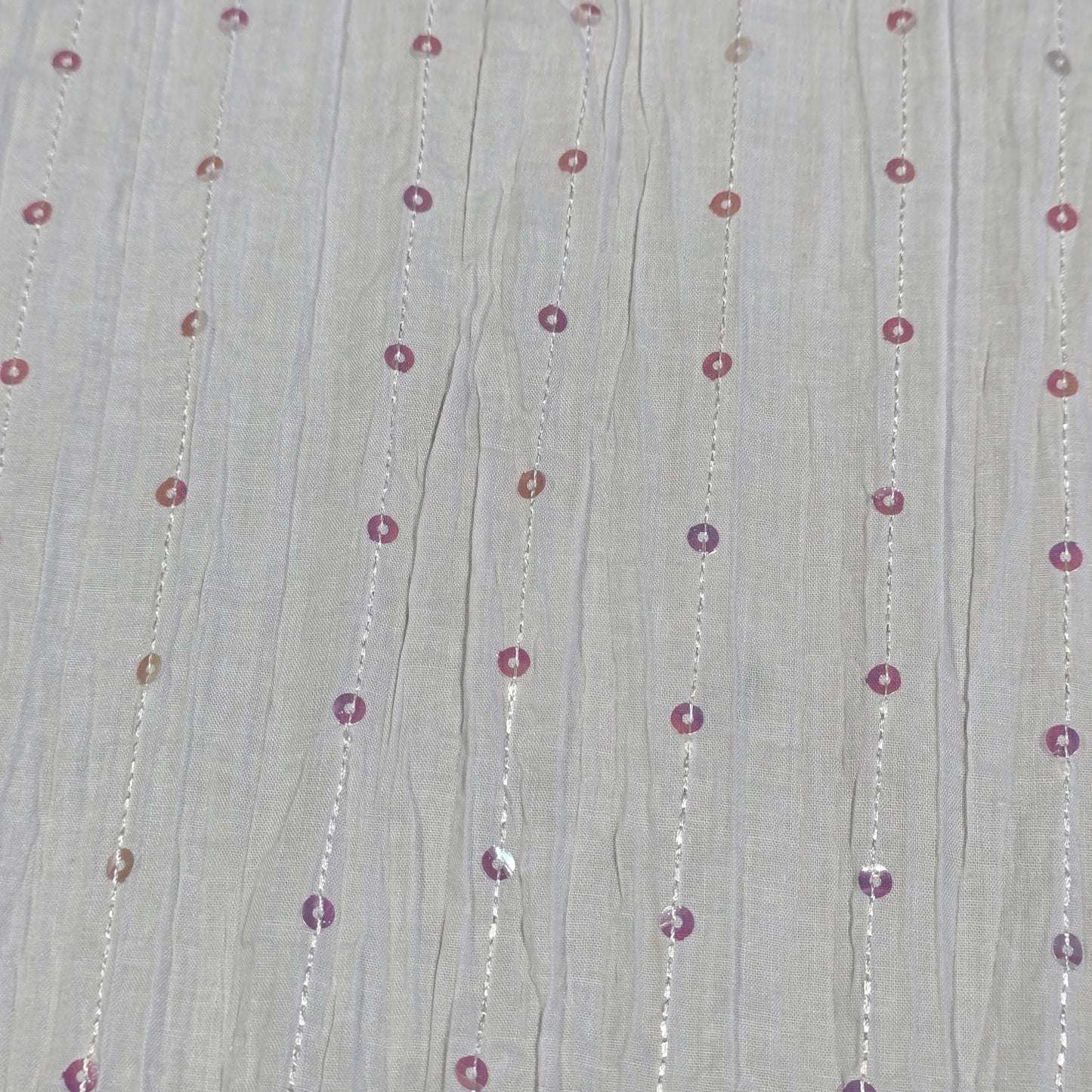 White Sequin 100% Cotton Crush Fabric Crinkle Craft Dress Costume Material 50 " By The Meter