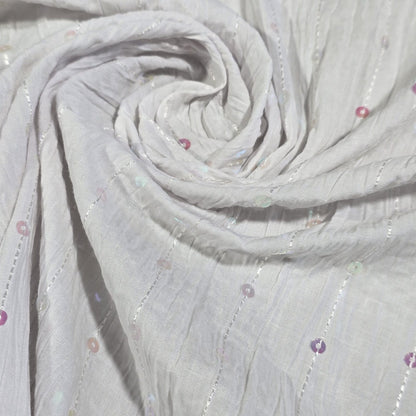 White Sequin 100% Cotton Crush Fabric Crinkle Craft Dress Costume Material 50 " By The Meter