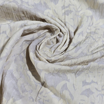 Beige Floral  100% Cotton Crush Fabric Crinkle Craft Dress Costume Material 50 " By The Meter