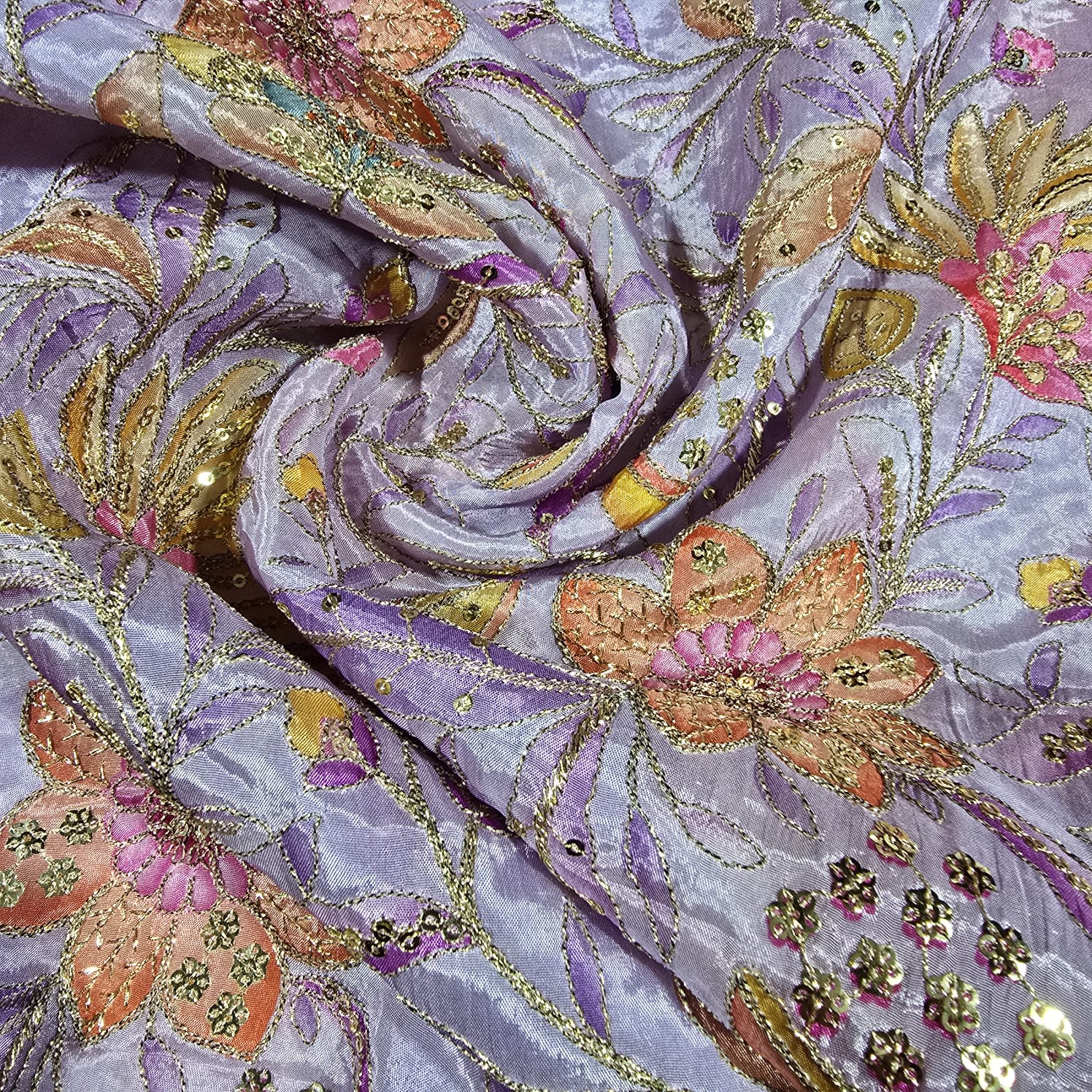 Floral Embroidered Organza Fabric 44