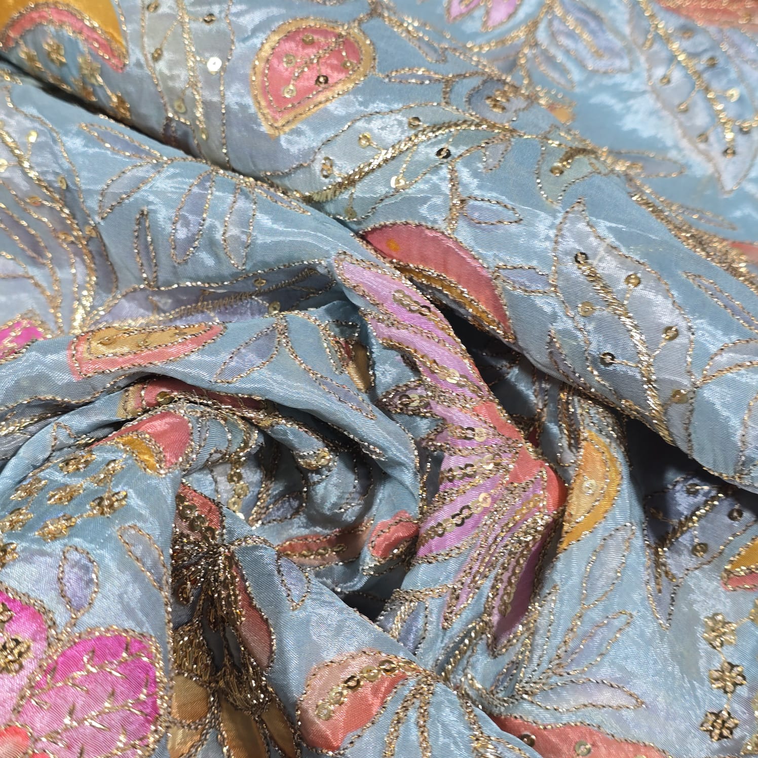 Floral Embroidered Organza Fabric 44