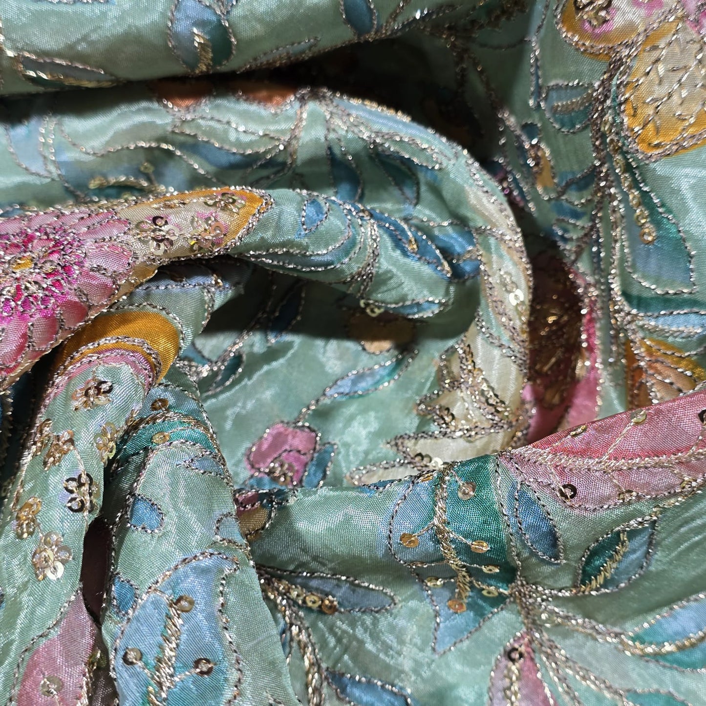 Floral Embroidered Organza Fabric 44" (112cm) Wide – Luxury Dressmaking Fabric by the Metre