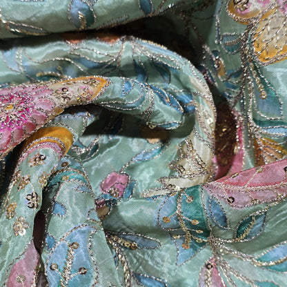 Floral Embroidered Organza Fabric 44" (112cm) Wide – Luxury Dressmaking Fabric by the Metre
