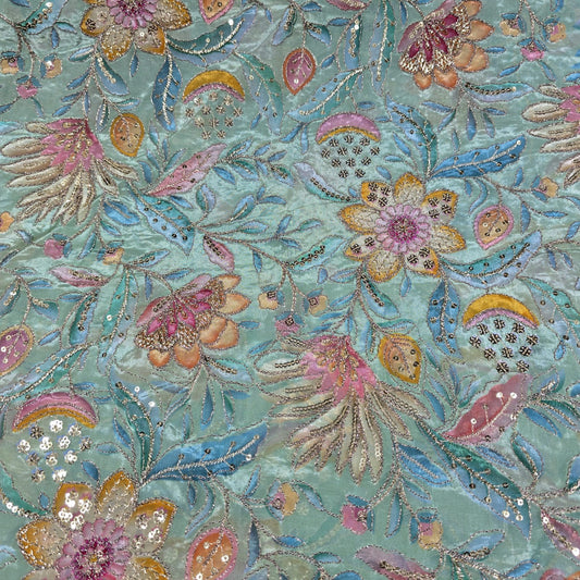 Floral Embroidered Organza Fabric 44" (112cm) Wide – Luxury Dressmaking Fabric by the Metre
