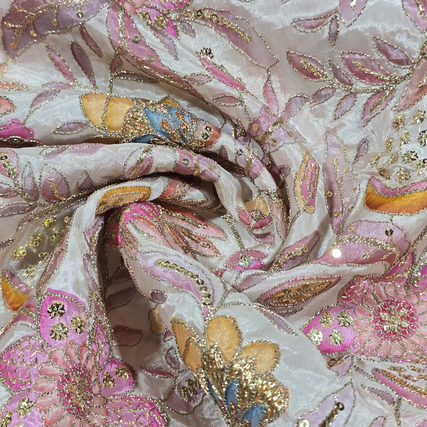 Floral Embroidered Organza Fabric 44