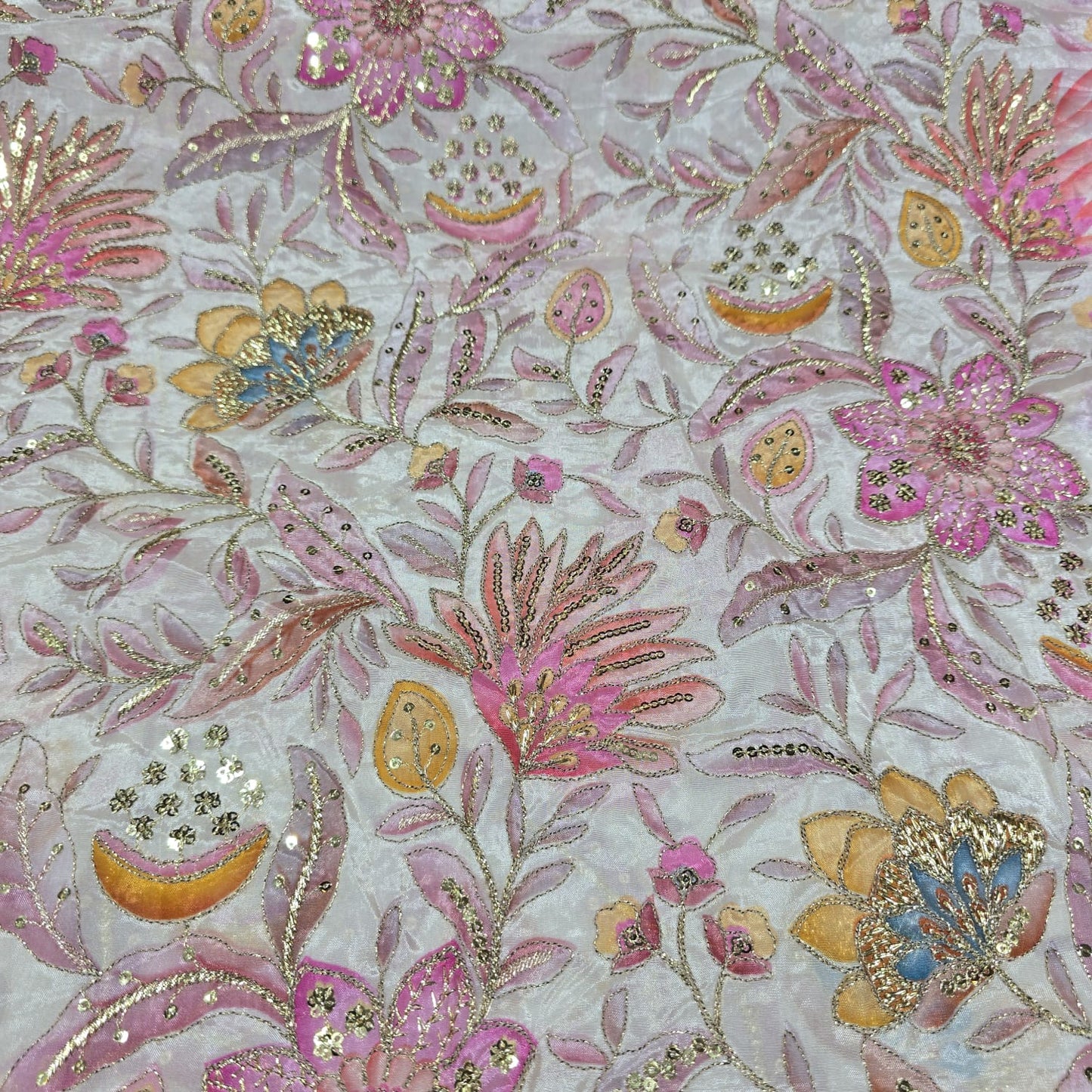Floral Embroidered Organza Fabric 44" (112cm) Wide – Luxury Dressmaking Fabric by the Metre
