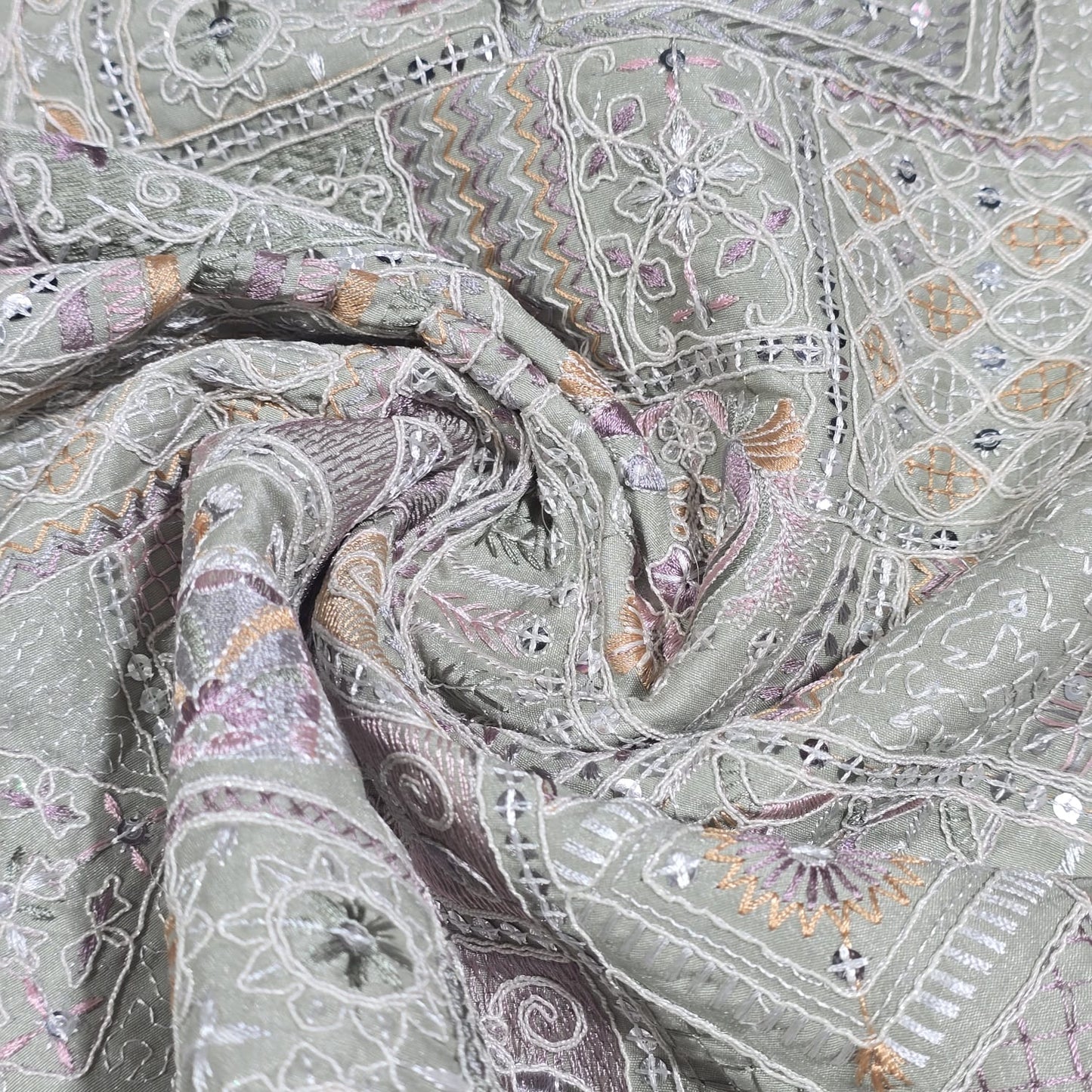 Premium Designer Embroidered Silk Fabric 44" (112cm) Wide – Luxury Dress Material by the Metre