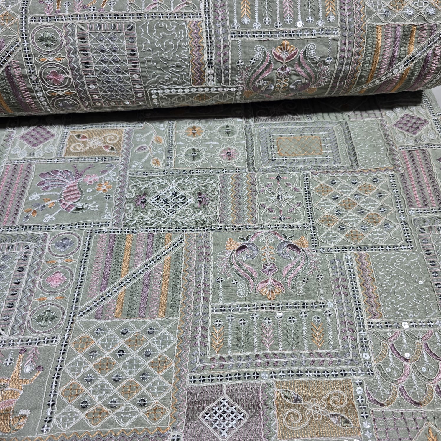 Premium Designer Embroidered Silk Fabric 44