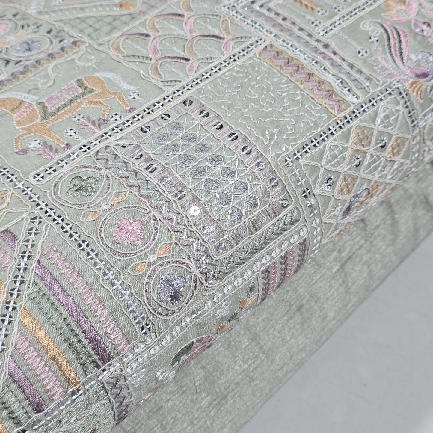 Premium Designer Embroidered Silk Fabric 44" (112cm) Wide – Luxury Dress Material by the Metre