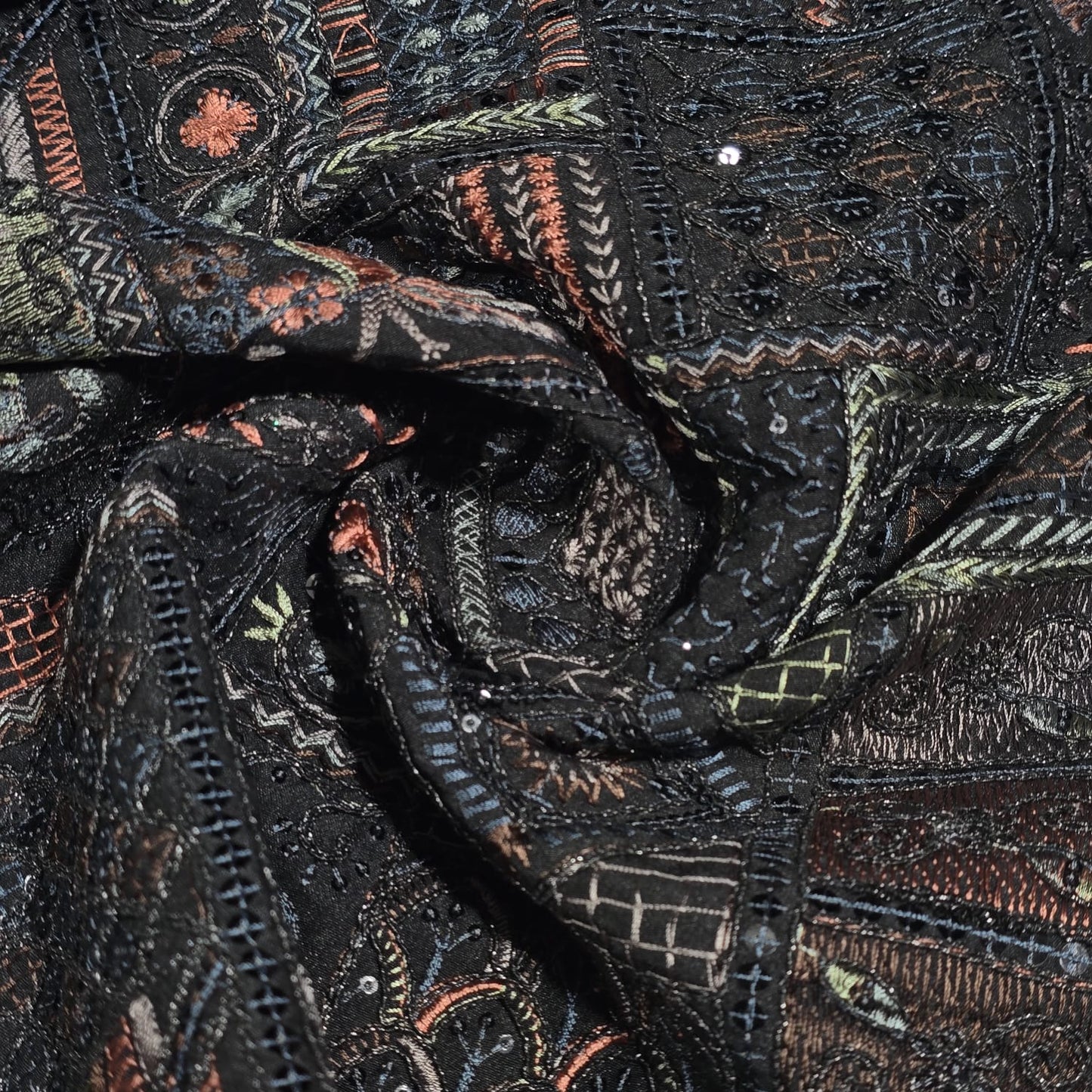 Premium Designer Embroidered Silk Fabric 44" (112cm) Wide – Luxury Dress Material by the Metre