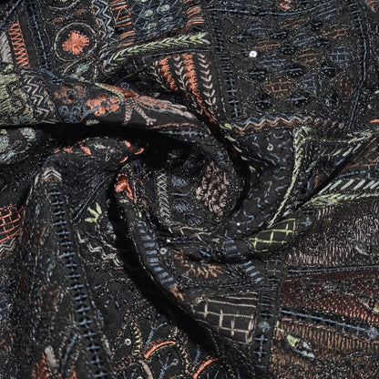 Premium Designer Embroidered Silk Fabric 44" (112cm) Wide – Luxury Dress Material by the Metre