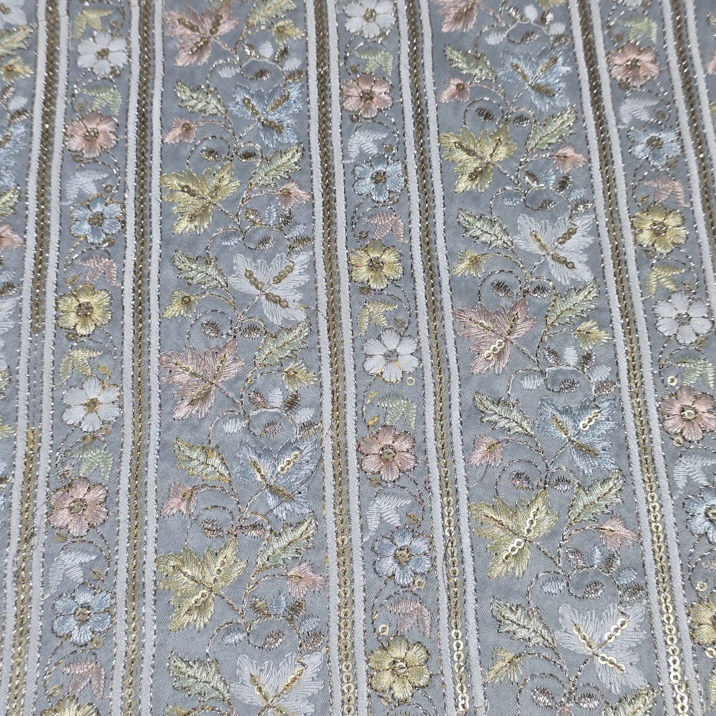 Premium Designer Embroidered Silk Fabric 44" (112cm) Wide – Luxury Dress Material by the Metre