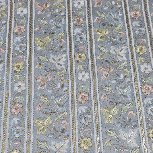 Premium Designer Embroidered Silk Fabric 44" (112cm) Wide – Luxury Dress Material by the Metre