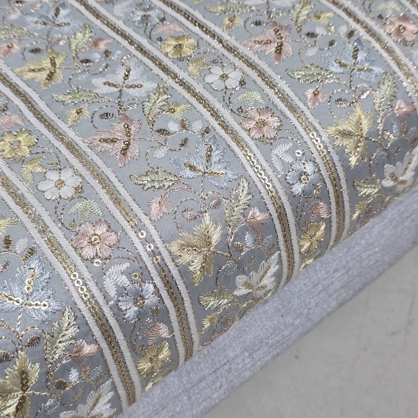 Premium Designer Embroidered Silk Fabric 44" (112cm) Wide – Luxury Dress Material by the Metre